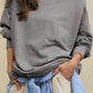 Side Slit Round Neck Long Sleeve Sweatshirt