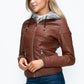 YMI Faux Layered Double-Zipper Jacket with Fuzzy Hood