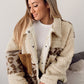 Pocketed Leopard Collared Neck Sherpa Jacket