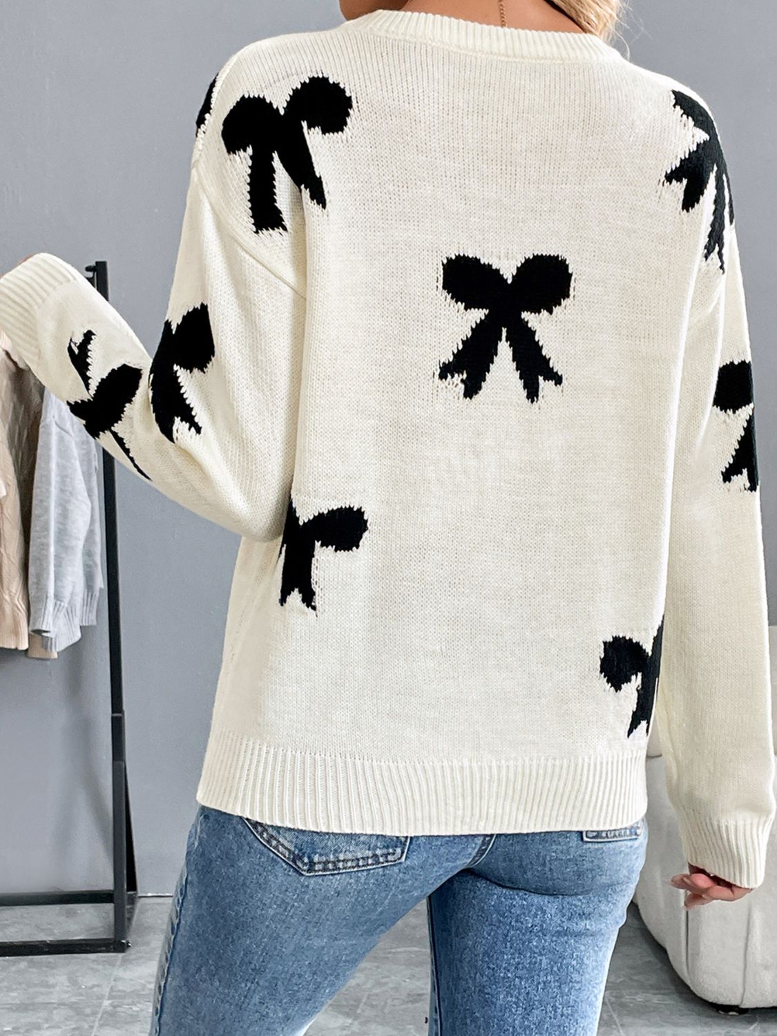 Black & White Bow Long Sleeve Sweater