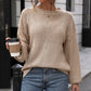 Perfee Eyelet Round Neck Long Sleeve Knit Top