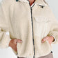 Drawstring Zip Up Sherpa Jacket with Removable Hood