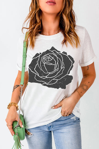 Rose Graphic Round Neck Short Sleeve T-Shirt