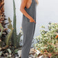 Textured Sleeveless V-Neck Pocketed Casual Jumpsuit