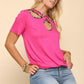 Celeste Full Size Crisscross Cutout Leopard Contrast Trim T-Shirt