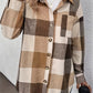 Curved Hem Plaid Collared Neck Shacket