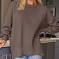 Slit Round Neck Dropped Shoulder Sweater