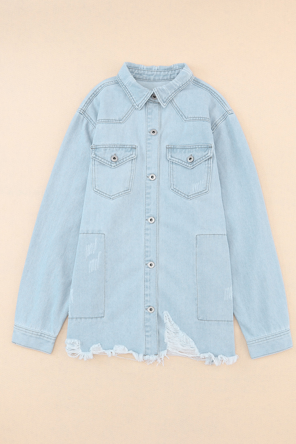 Long Raw Hem Lived-In Denim Jacket