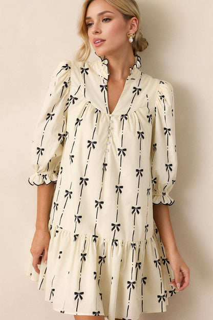 "We're Here for the Bows" Ivory Oversized Knee-Length Dress—Small-3XL