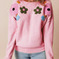 Crochet Flower Round Neck Dropped Shoulder Sweater