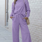 Double Take Full Size Textured Long Sleeve Top and Drawstring Pants Set