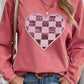 Valentine’s Day Sequin Checkered Heart Long Sleeve Sweatshirt