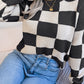 Checkered Mock Neck Long Sleeve Sweater