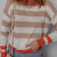 Contrast Striped Round Neck Drop Shoulder Knit Top