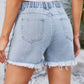 Distressed Pearl Trim Denim Shorts with Pockets