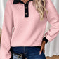 Texture Quarter Button Long Sleeve Sweatshirt