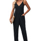 Textured Sleeveless V-Neck Pocketed Casual Jumpsuit