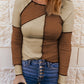 Irregular Color Block Seaming Trim Rib Knit Top