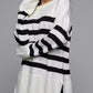 Slit Striped Round Neck Sweater