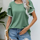 Pom-Pom Trim Flutter Sleeve Round Neck T-Shirt