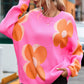 Flower Round Neck Dropped Shoulder Sweater