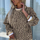 Slit Leopard Round Neck Long Sleeve Sweatshirt