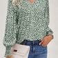 Printed V-Neck Smocked Lantern Sleeve Blouse