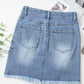 Distressed Raw Hem Heart Denim Skirt