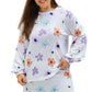 White Plus Size Flower Print Raglan Pullover and Shorts Outfit