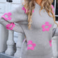 Angel Wings Flower Round Neck Long Sleeve Sweater