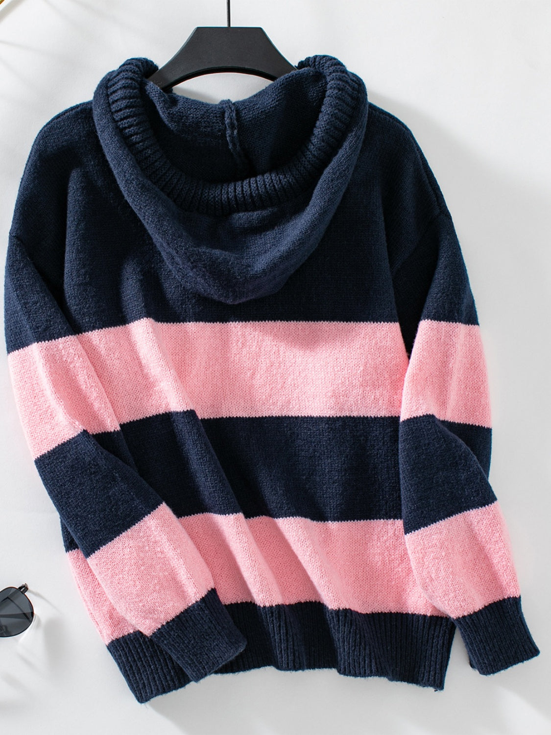 Drawstring Striped Hooded Sweater