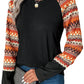 Orange Geo Print Raglan Patchwork Long Sleeve Tee