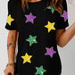 Sequin Stars Patched Round Neck T-Shirt