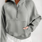 Sea Green Fleece Lined Zip Up Stand Collar Thumbhole Sleeve Sweatshirt