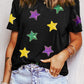 Sequin Stars Patched Round Neck T-Shirt