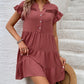 Perfee Tiered Notched Flounce Sleeve Mini Dress