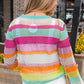 Openwork Contrast Striped Round Neck Knit Top