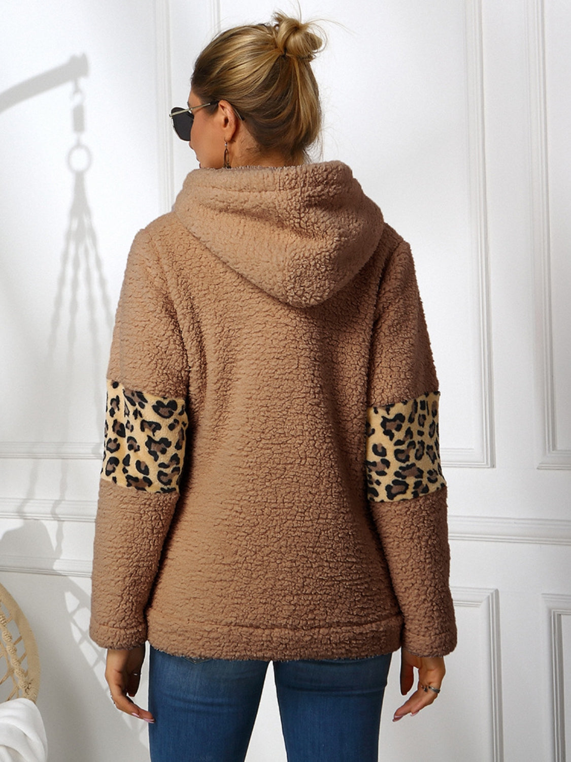 Ivy Lane Sherpa Leopard Long Sleeve Hoodie