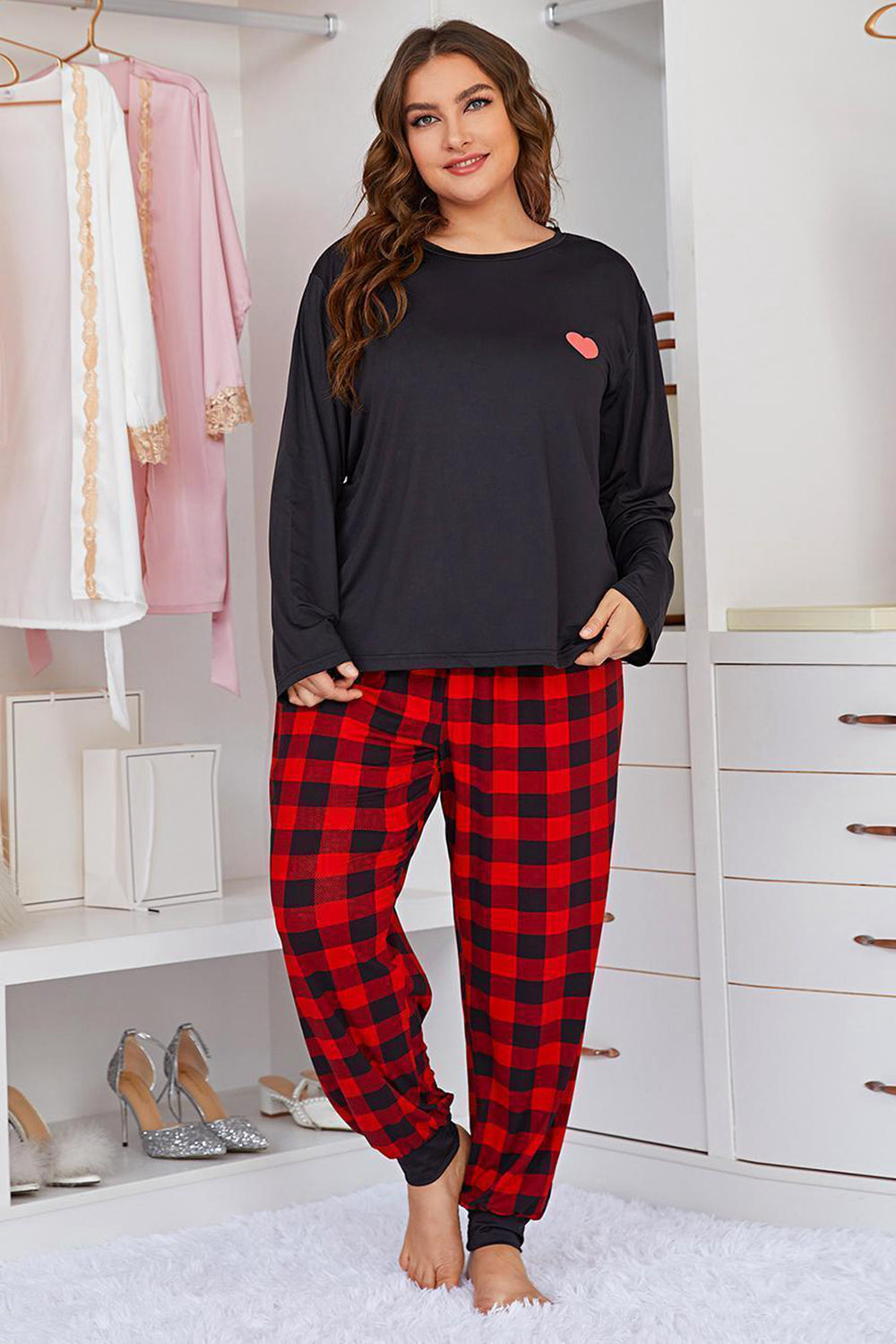 Plus Size Heart and Plaid Lounge Set