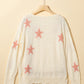 Contrast Star Raw Hem Long Sleeve Knit Top