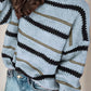 Contrast Striped Round Neck Long Sleeve Sweater