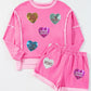 Sequin Heart Round Neck Top and Shorts Set