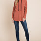 BOMBOM Contrast Drawstring Drop Shoulder Knit Hoodie