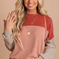 Red Color Block Long Sleeve Ribbed Loose Top