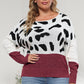 Plus Size Leopard Round Neck Long Sleeve Sweater