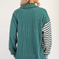 Celeste Full Size Striped Button Up Dropped Shoulder Shacket