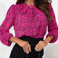 Leopard Round Neck Balloon Sleeve Blouse