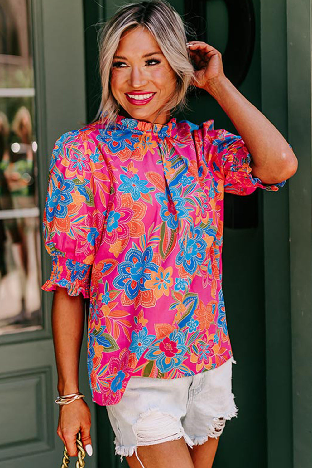 Short Puff Sleeve Floral Blouse