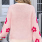 Angel Wings Flower Round Neck Dropped Shoulder Sweater