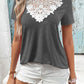 Ivy Lane Spliced Lace Contrast Short Sleeve Top